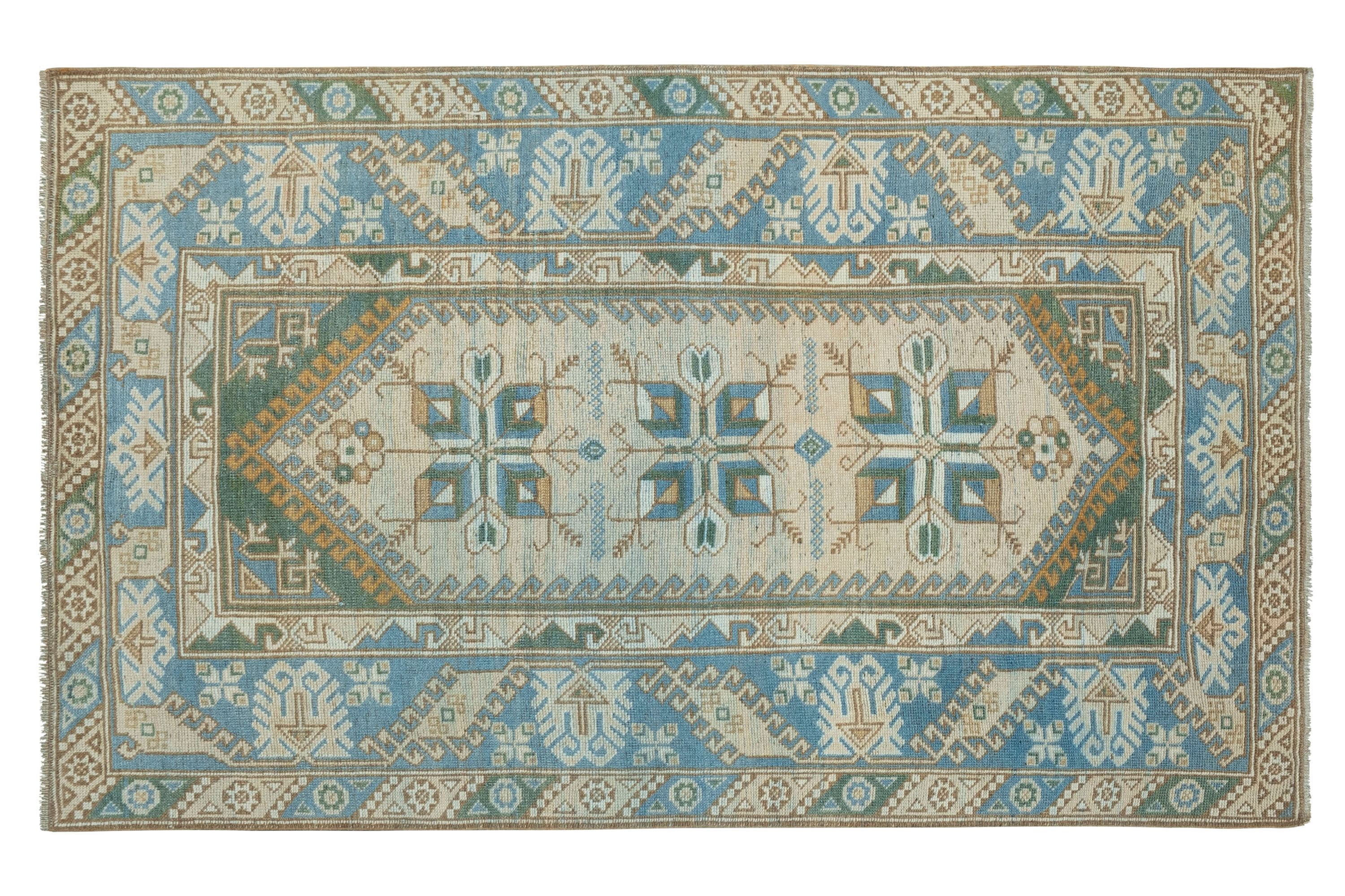 Distressed Vintage Blue Turkish Rug 4'1" X 6'9"