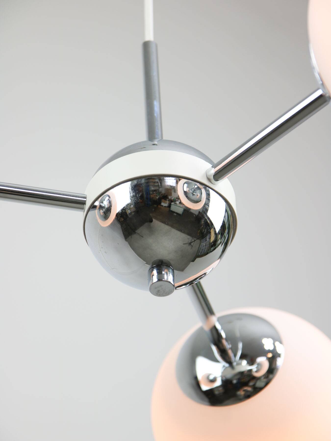 Vintage Italian Chrome and Opaline Sputnik Chandelier, 70s