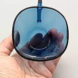 5 tasses et soucoupes Vereco vintage en verre bleu France