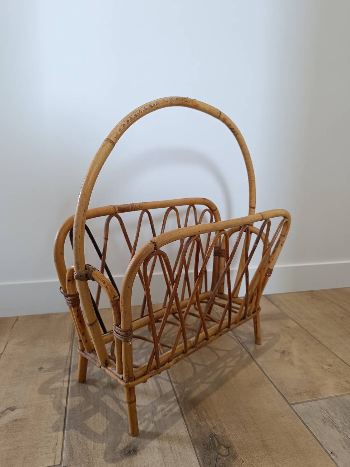 Vintage rattan wicker magazine rack