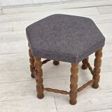 1970s, highback Danish armchair with footstool, furniture wool fabric, oak.
