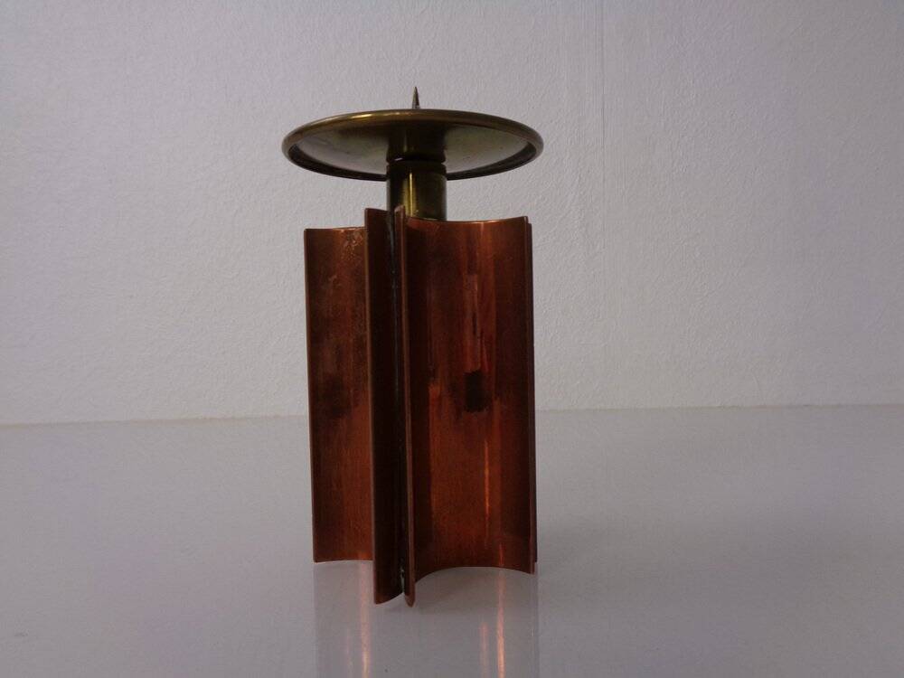 Vintage German Brutalist Candleholder in Copper and Brass, 1960s