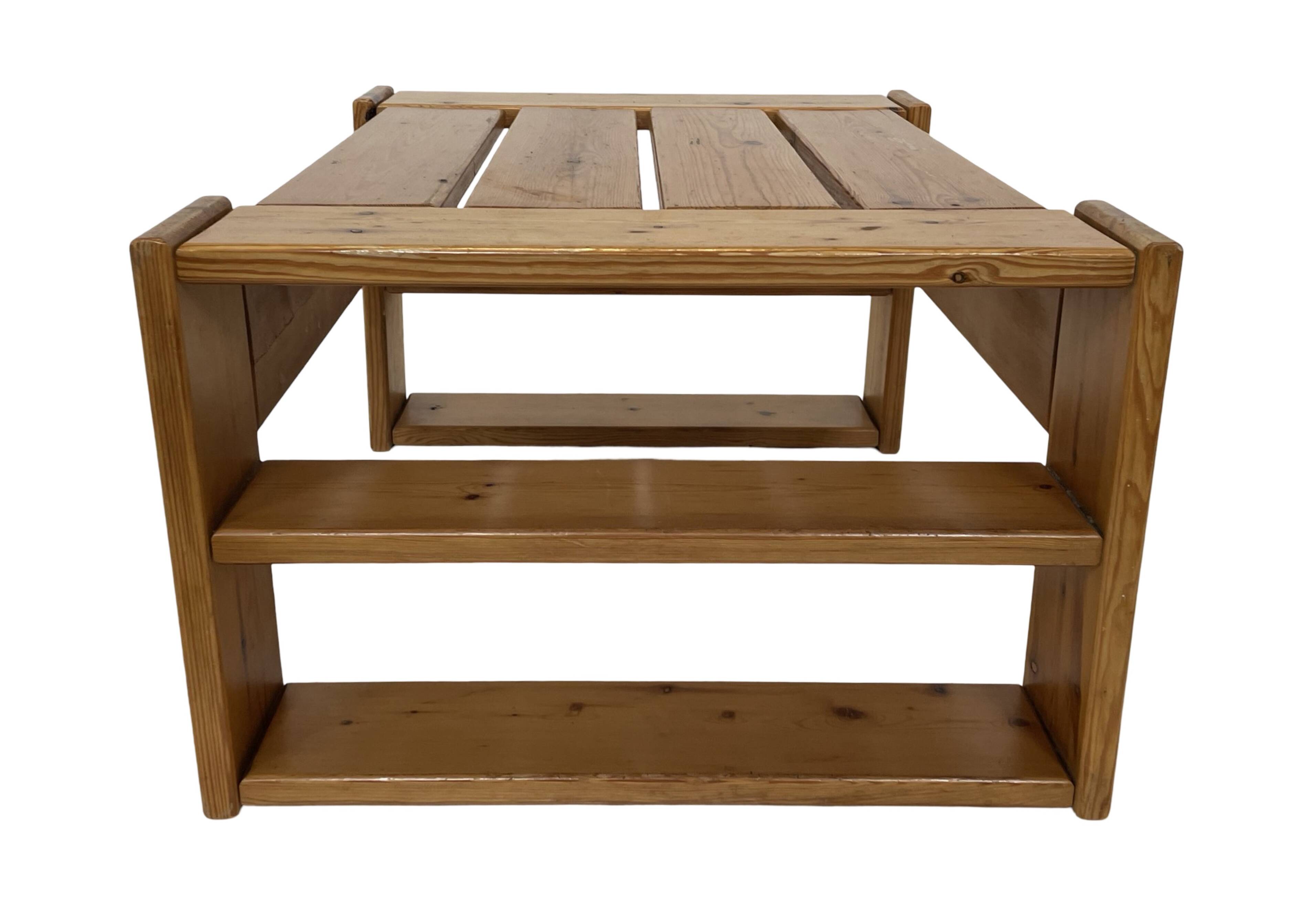 Vintage Coffee Table Pine Wood Design 1970s Coffee Table