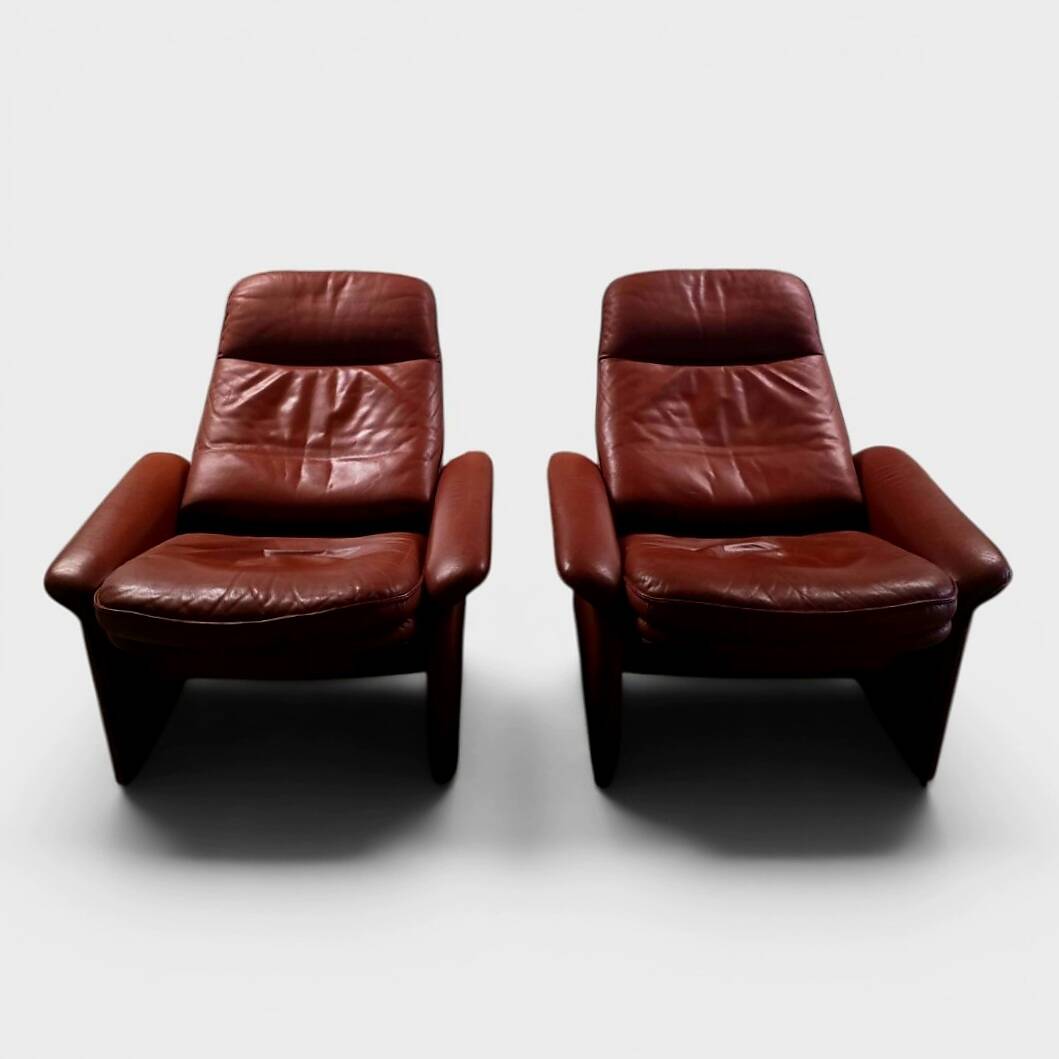 Pair of reclining lounge chairs DS 50 De Sede – Cognac Leather