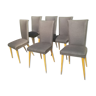 6 chaises pieds compas en bois et tissu gris