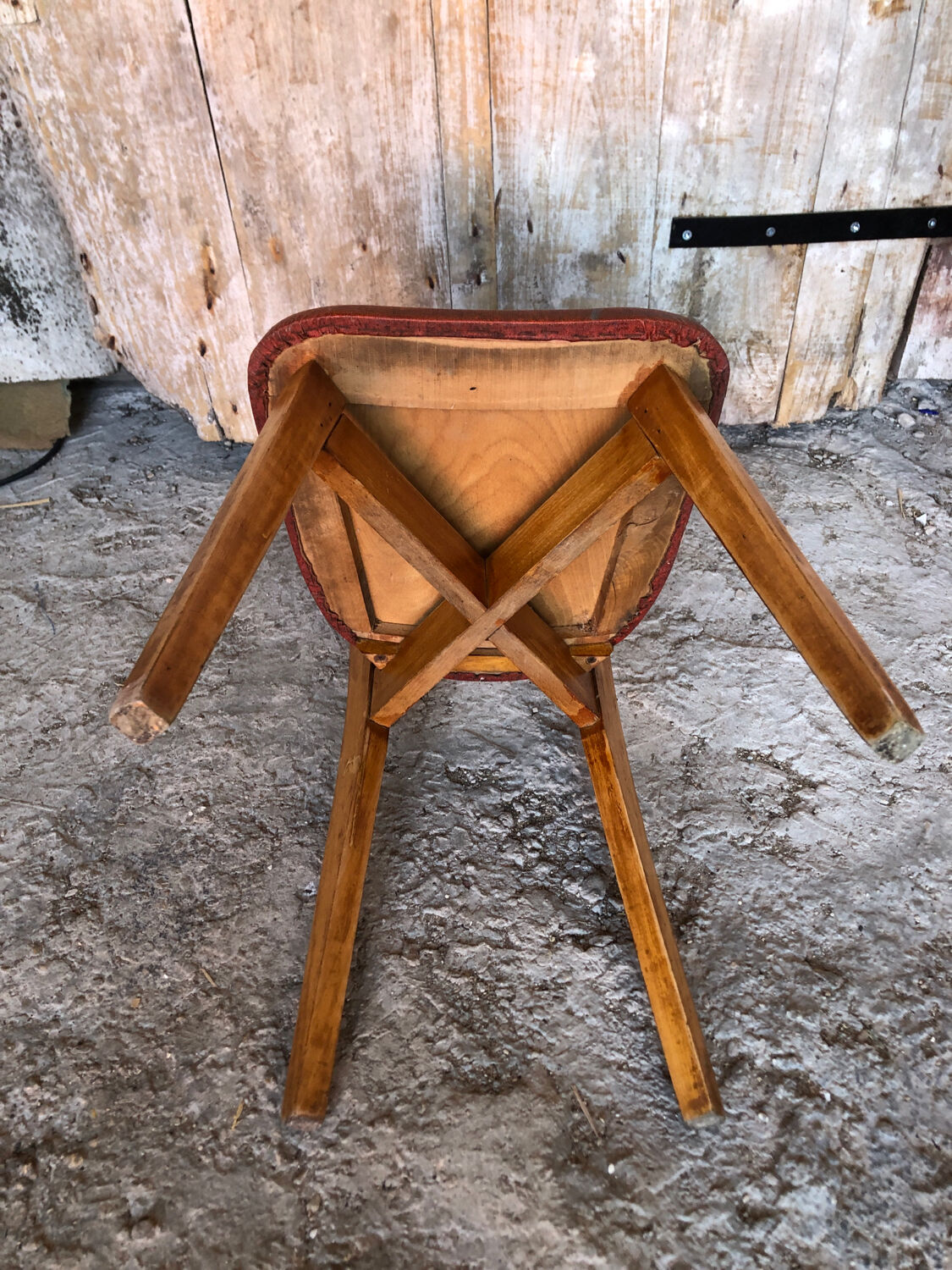 Scandinavian chair wood & skai red 70s vintage