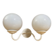 Double Minimalist Opaline Ball Wall Light + White Metal Support 80