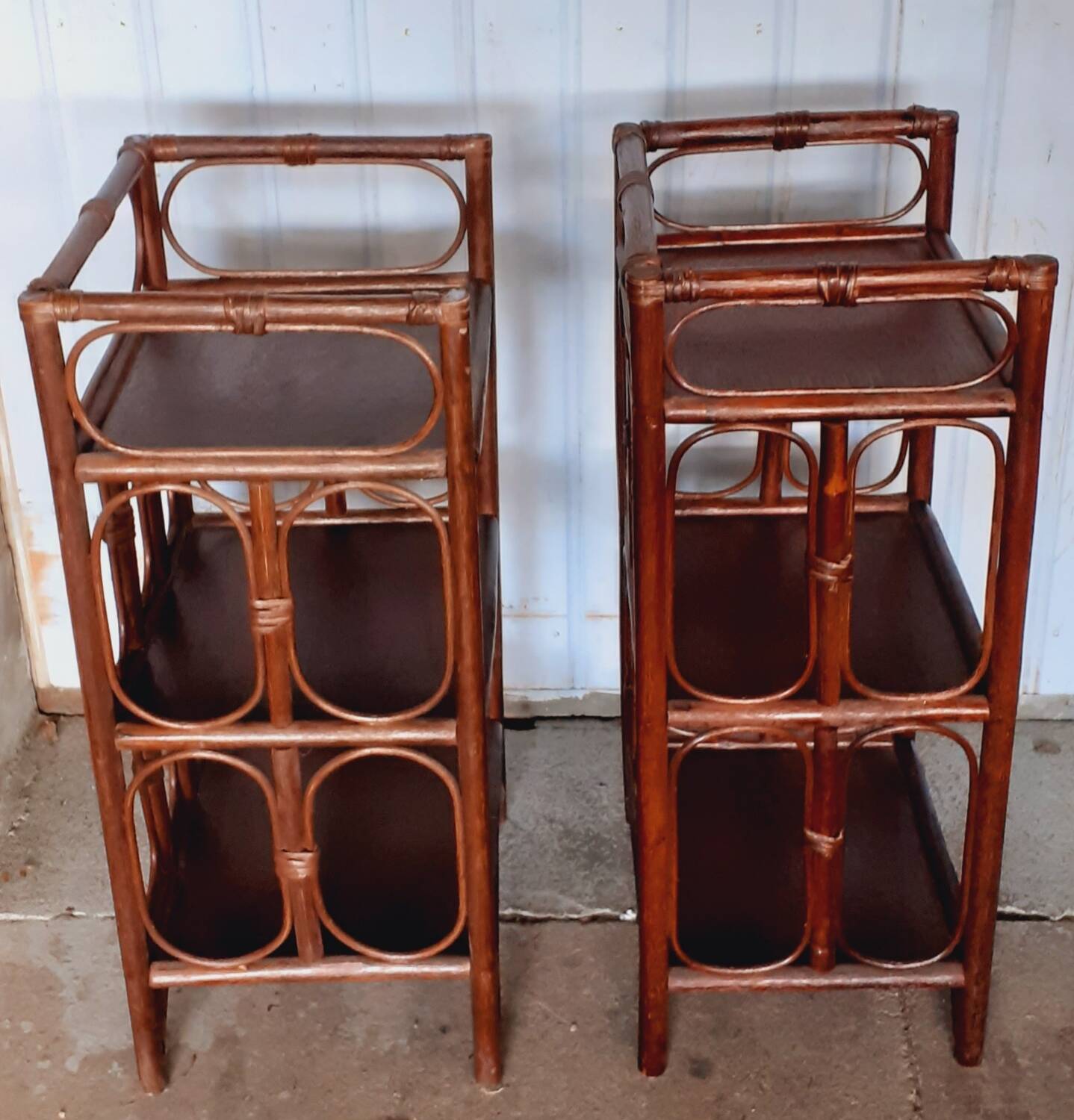 Pair of rattan bedside tables.