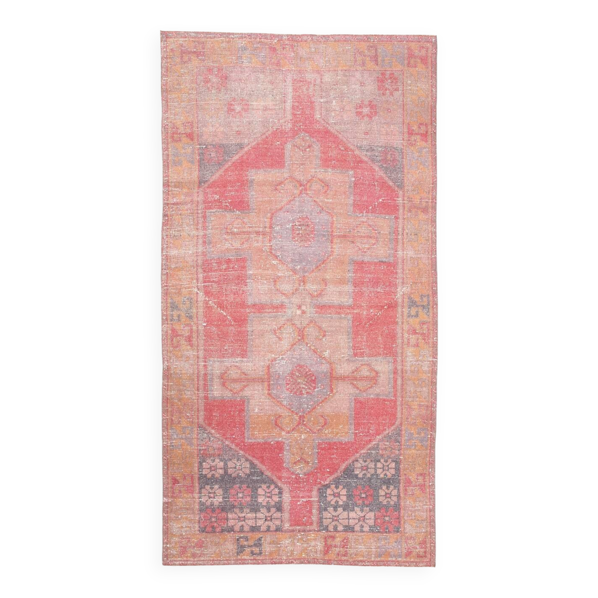 4x7 Vintage Pale Red Geometric Turkish Rug, 117x228Cm