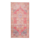 4x7 Vintage Pale Red Geometric Turkish Rug, 117x228Cm
