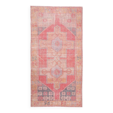 4x7 Vintage Pale Red Geometric Turkish Rug, 117x228Cm