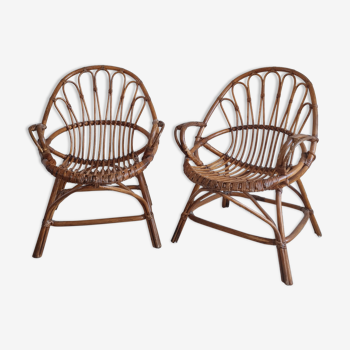 Paire de fauteuils en rotin vintage