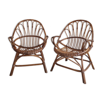 Pair of vintage rattan armchairs