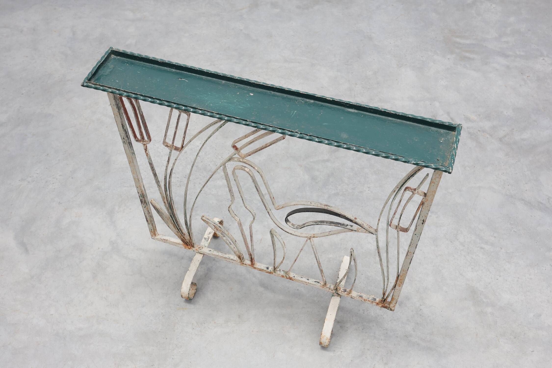 Art Deco Wrought Iron Plant Stand with Heron and Bulrushes, France, Circa 1