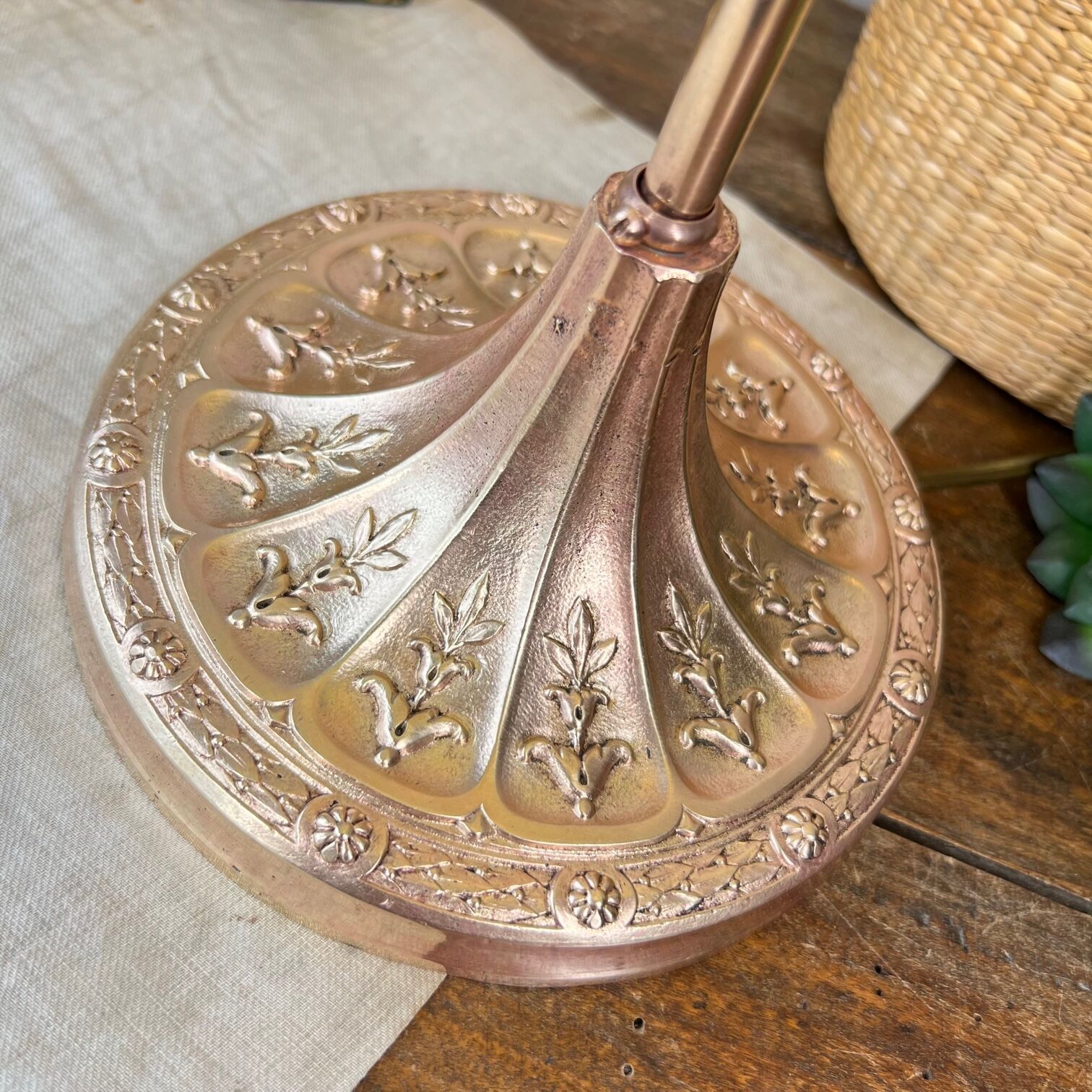 Art deco globe lamp and bronze foot
