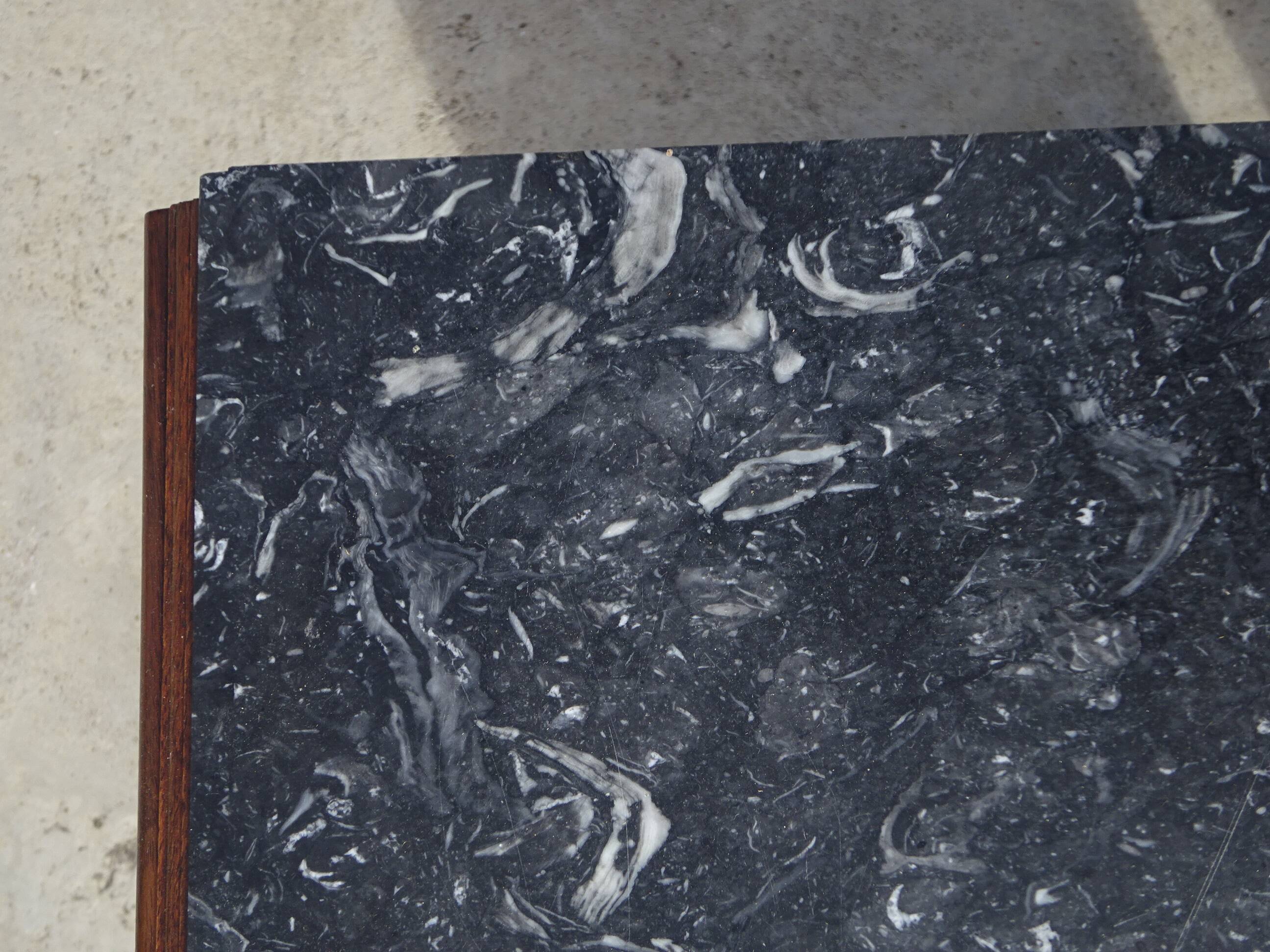 Nightstand with false drawers in walnut and marble, Louis Philippe