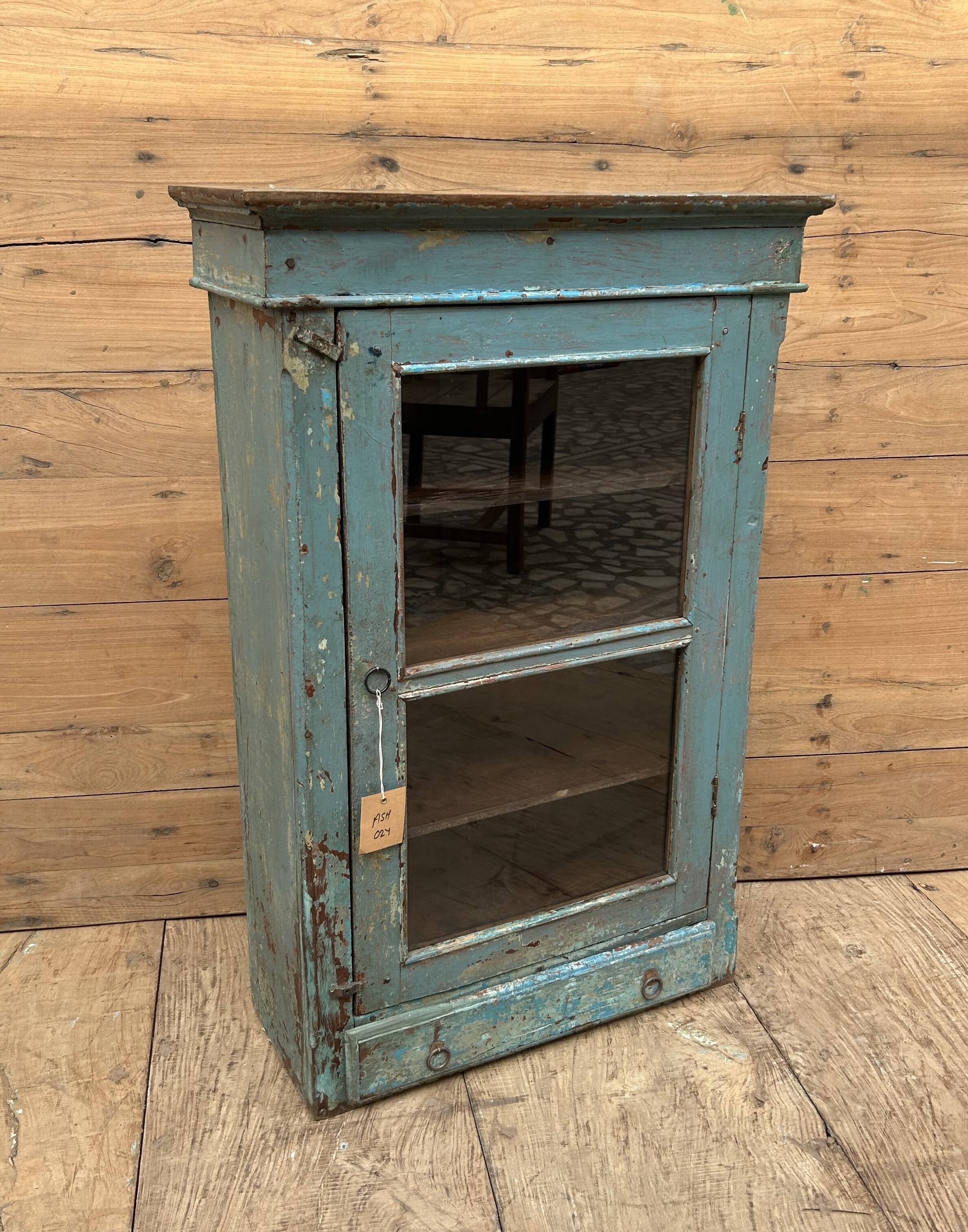 Wall display cabinet in Burmese teak with original patina.