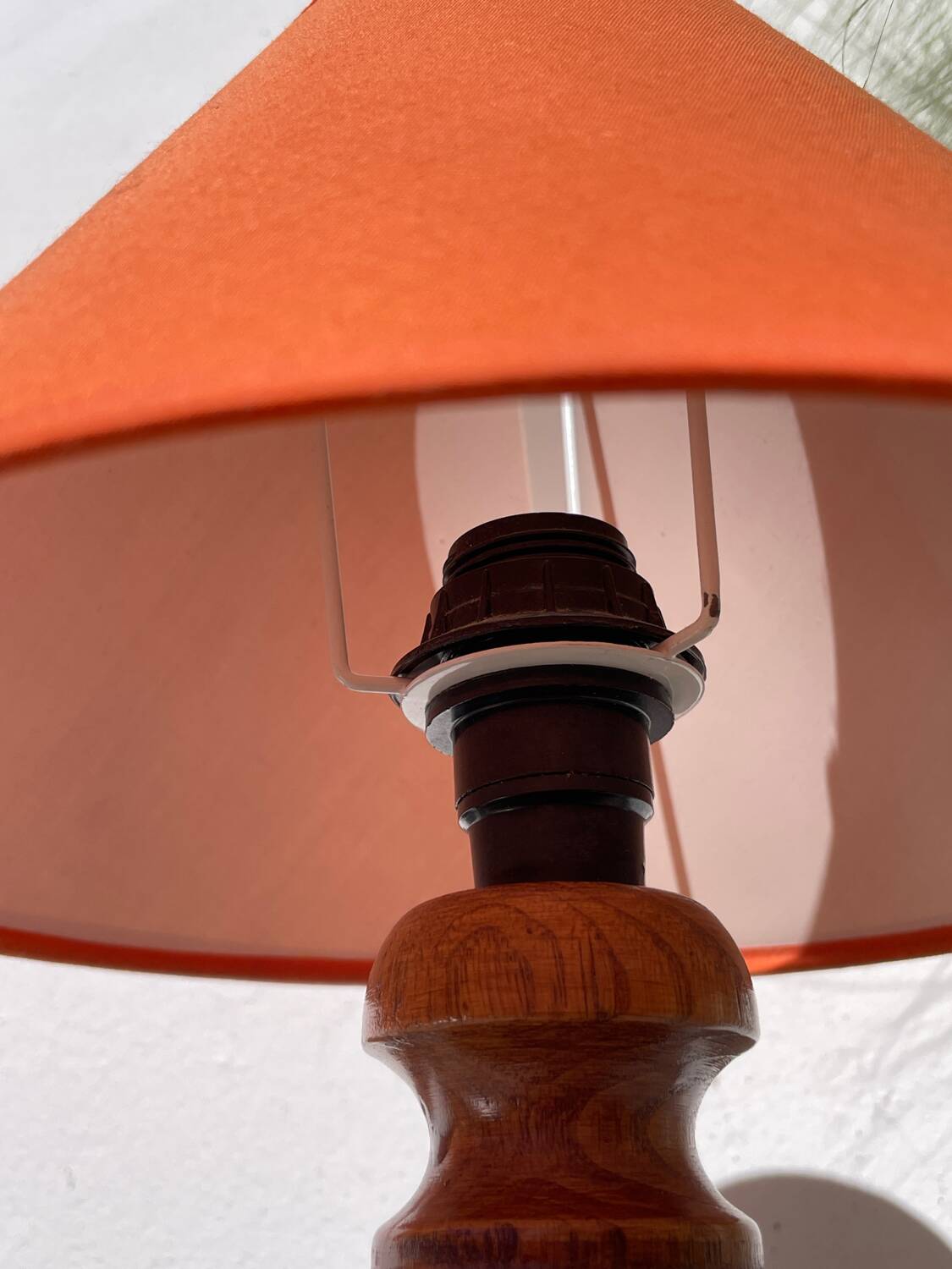 Pair of orange turned wood lamps