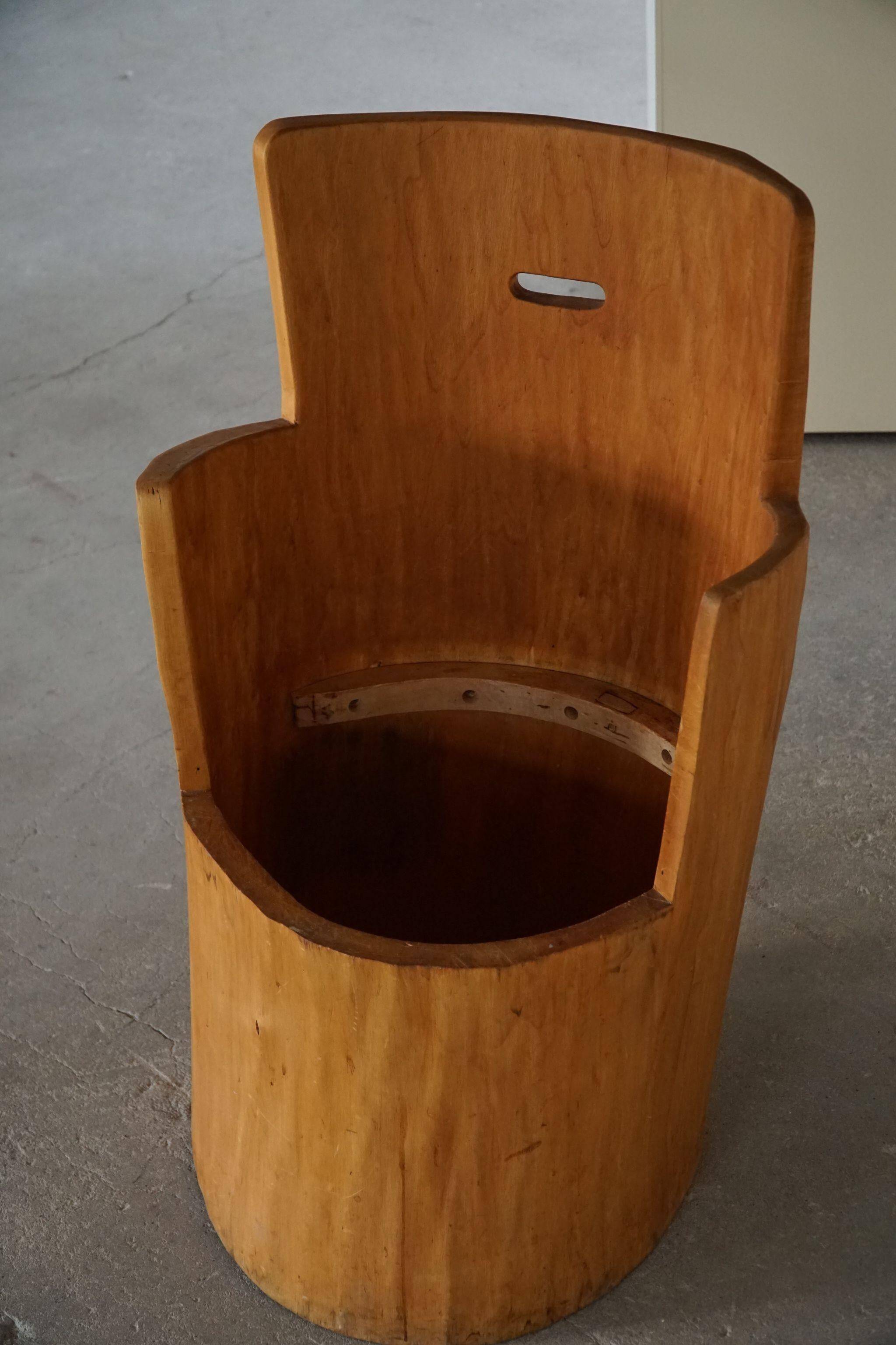 Brutalist Sculptural Trunk Armchair from the Mid-Century in Solid Pine, Swedish, 1960