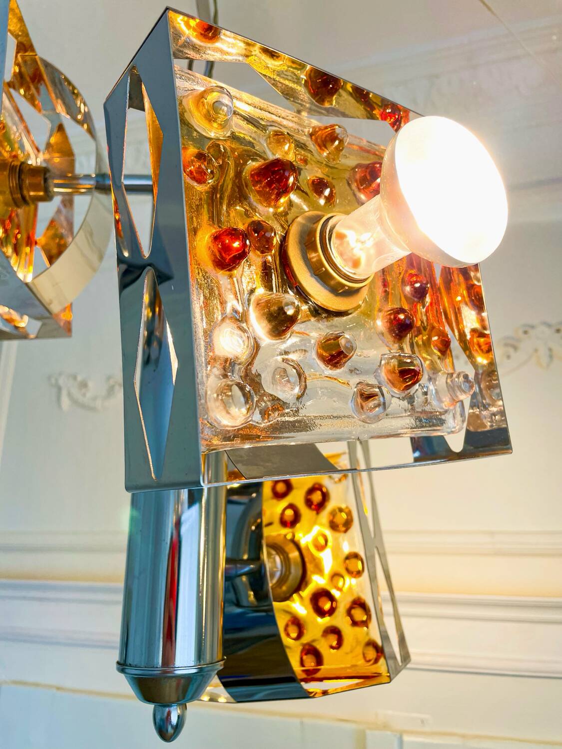 Suspension vintage en verre de Murano par Mazzega – années 70 – verre