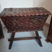 antique carved wooden bread kneader / rustic trunk chest