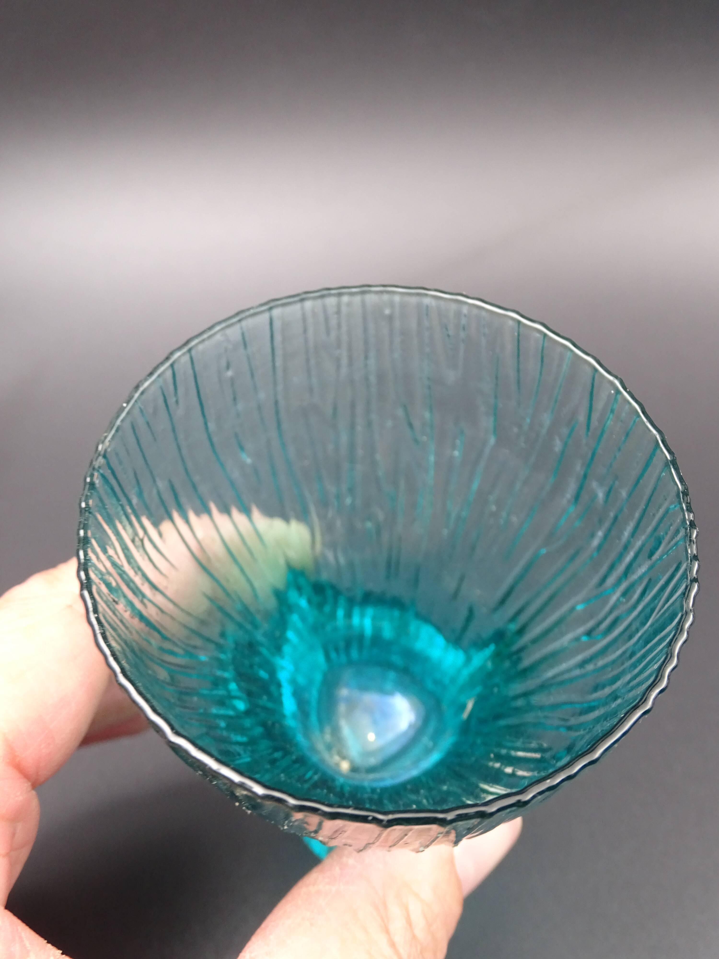 Set of 6 turquoise glass water glasses around 1975