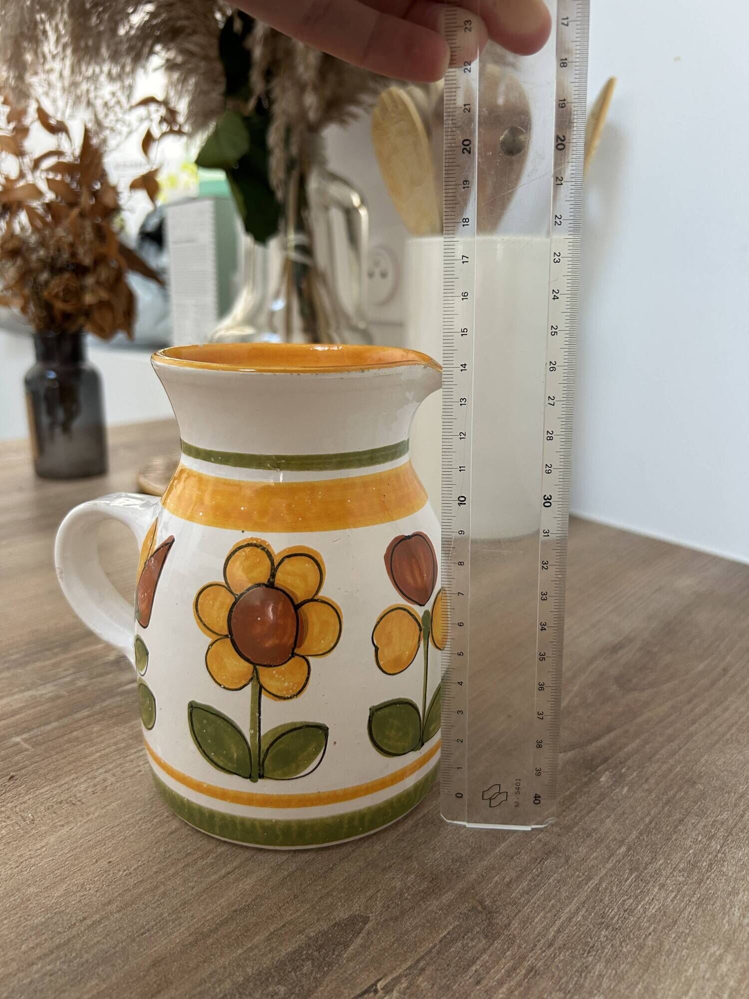 Small vintage ceramic jug signed – hand-painted floral decoration – 13 cm