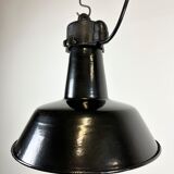 Industrial Black Enamel Factory Lamp with Cast Iron Top, 1960s