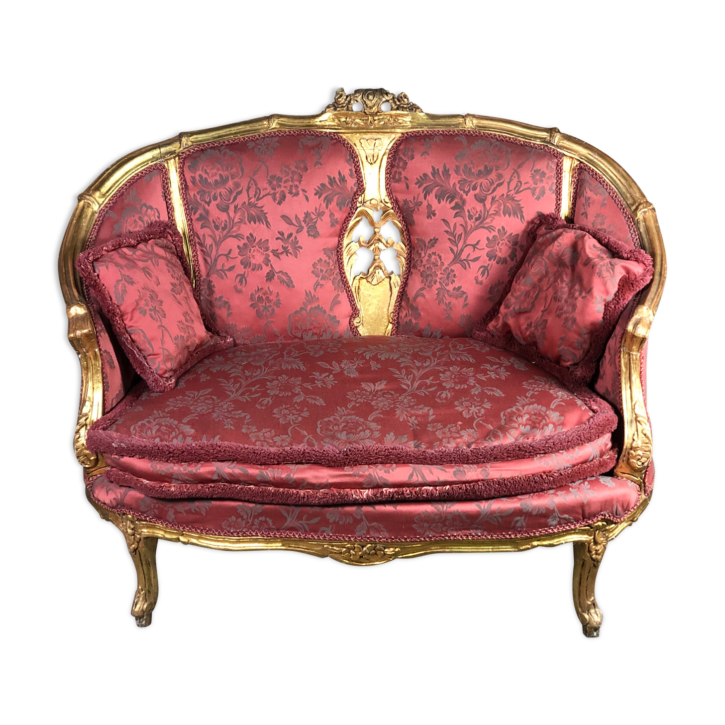 Bench louis XV style in gilded wood carved and upholstered