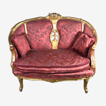 Bench louis XV style in gilded wood carved and upholstered