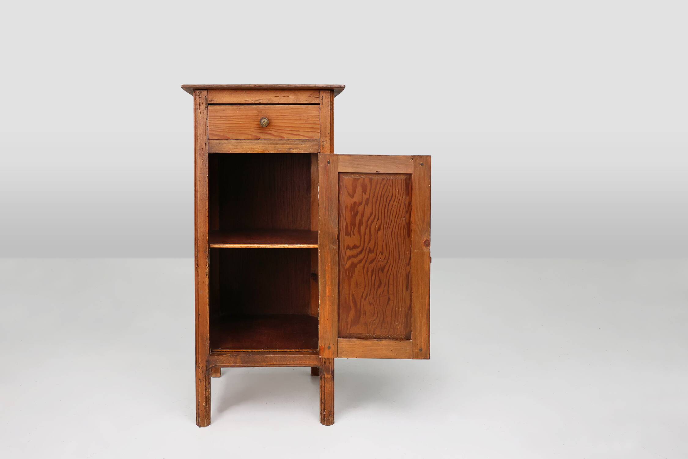 Nightstand or bedside table in pinewood, France ca. 1850