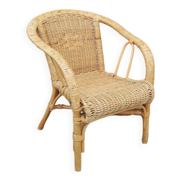 Ancien fauteuil pour enfant en rotin / osier clair