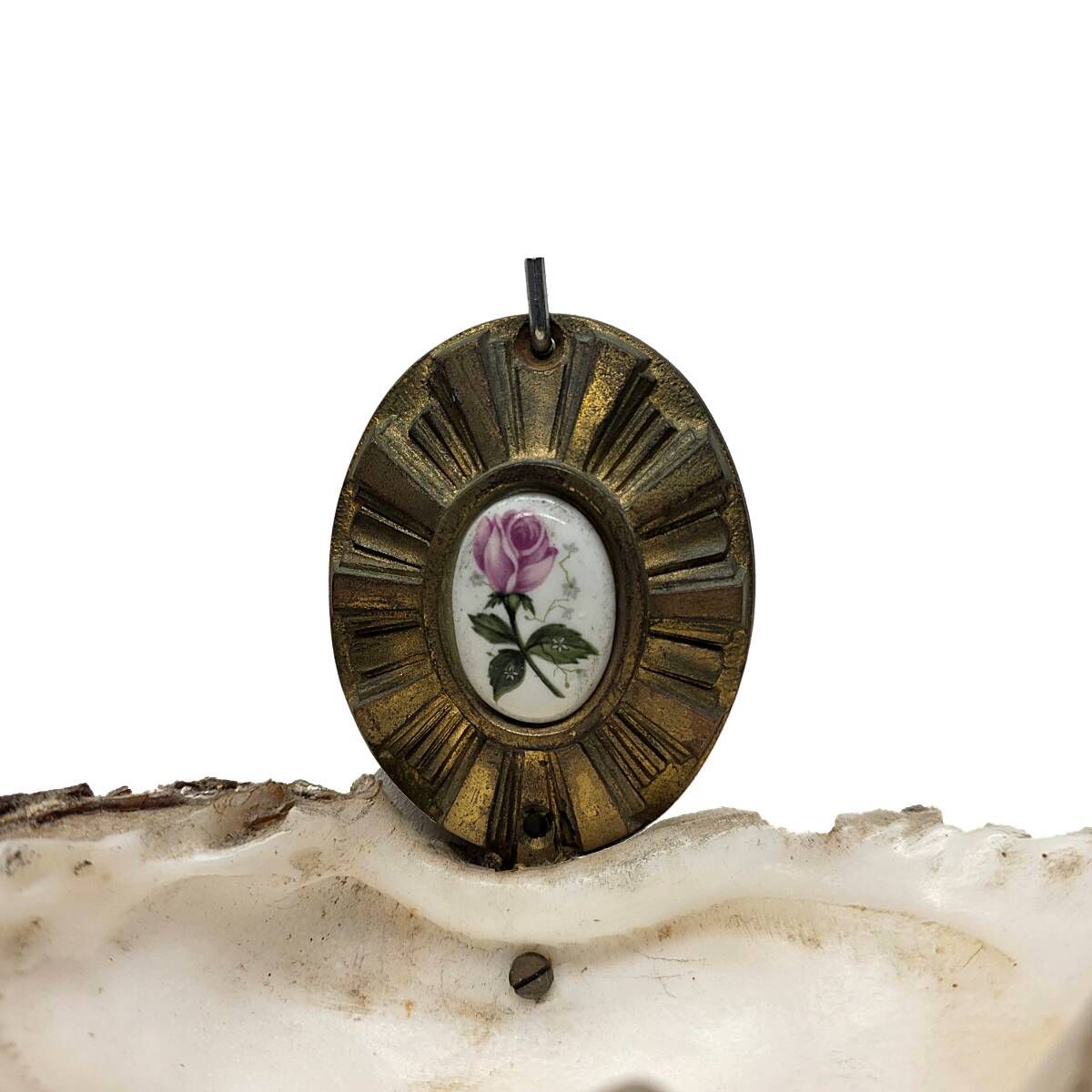 Antique French holy water holder with shell, late 1800s