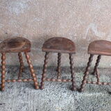 Lot 3 rustic tripod stools in turned wood