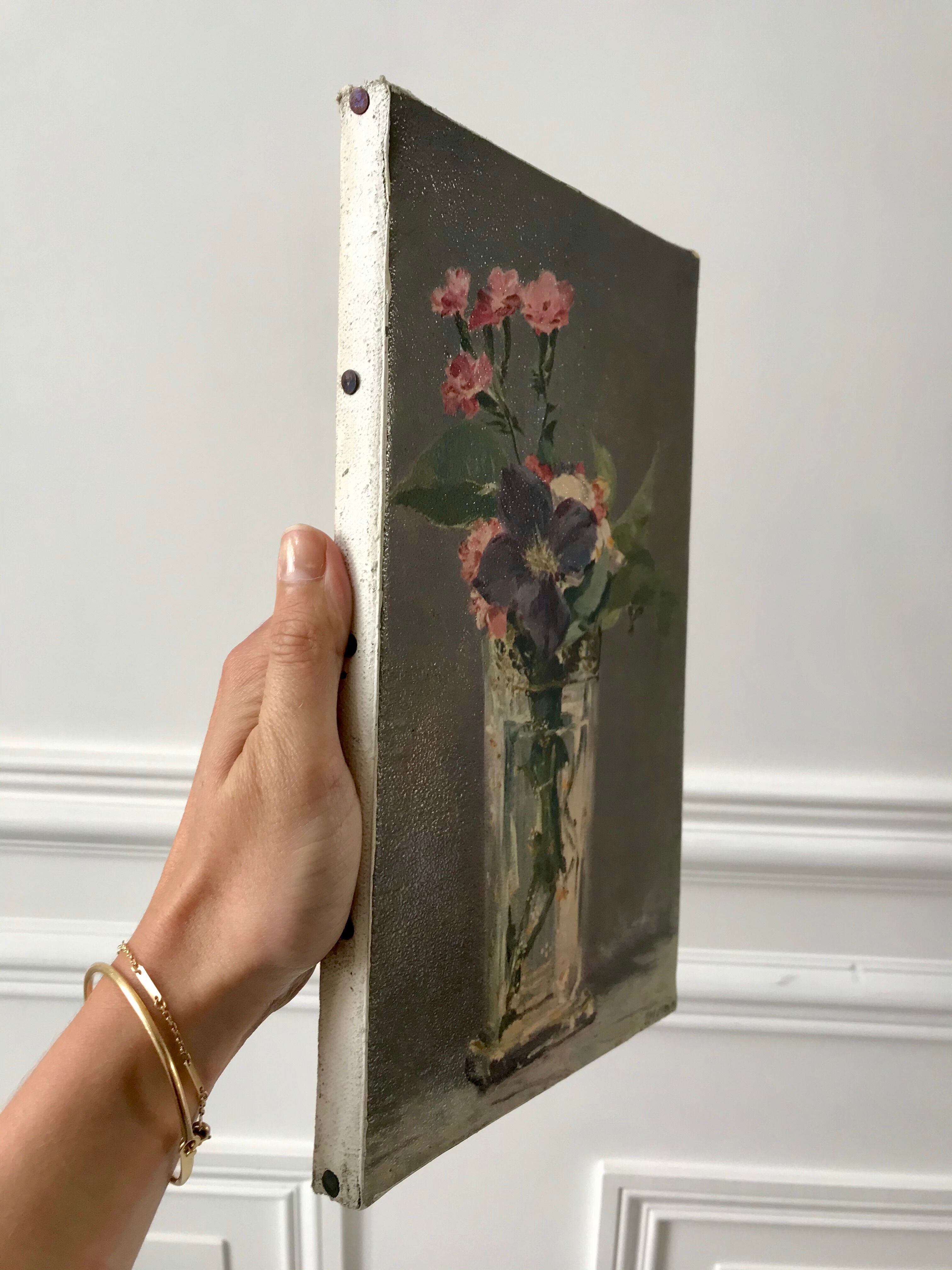 Painting oil on canvas bouquet of flowers old