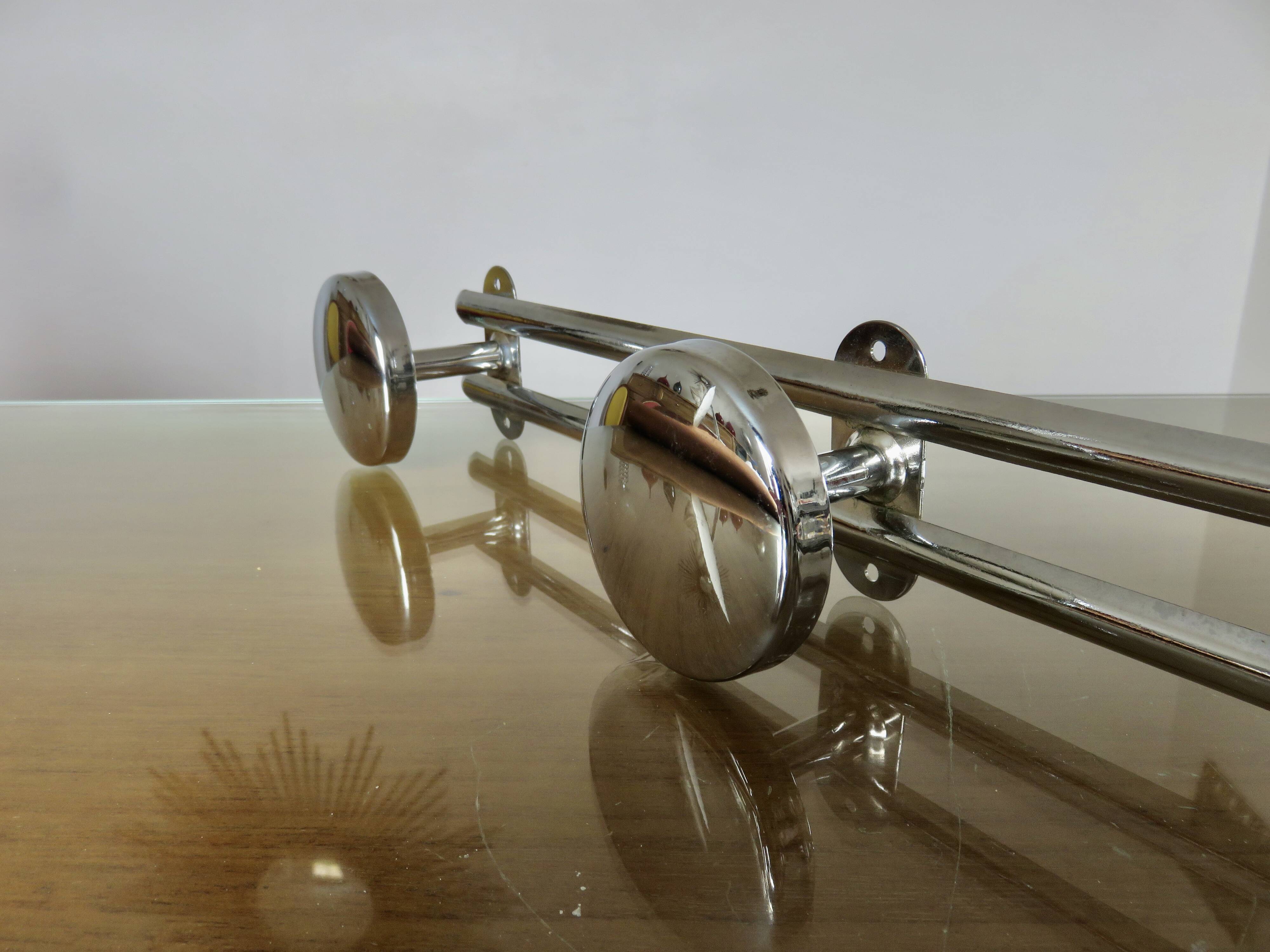 Wall coat rack with 4 hooks in chrome metal 1970