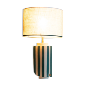 Lampe en grès Hepburn rayé écru et vert