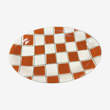 Ceramic dish of salins checkerboard orange and white vintage Napoli style