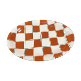 Ceramic dish of salins checkerboard orange and white vintage Napoli style