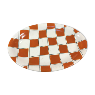 Ceramic dish of salins checkerboard orange and white vintage Napoli style