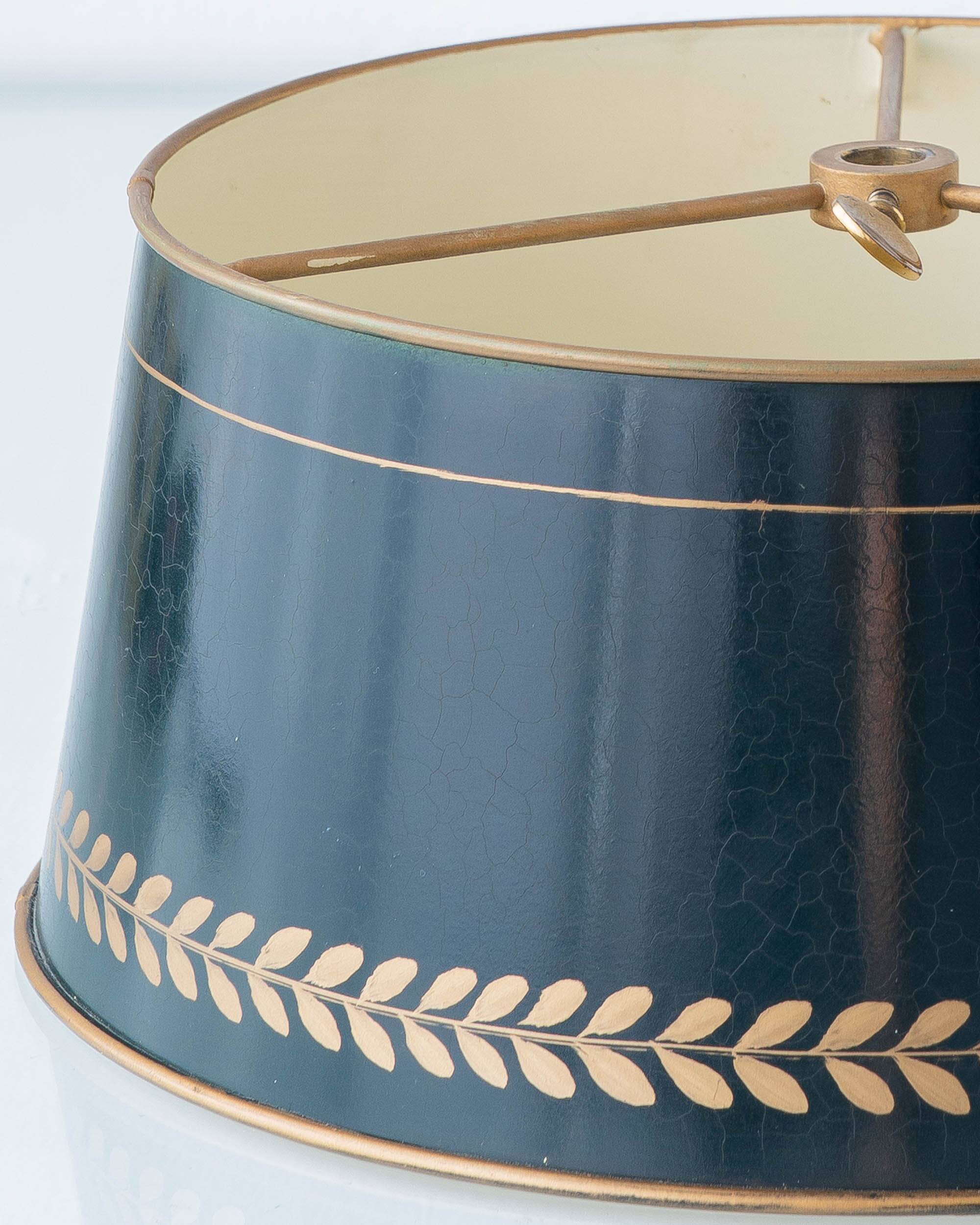 French Empire Bouillotte Lamp with Three Lights in Brass and a Gold-Plated Tin Shade with Laurel Design