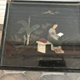 Chinese nesting tables in lacquered wood inlays of hard stones 60s