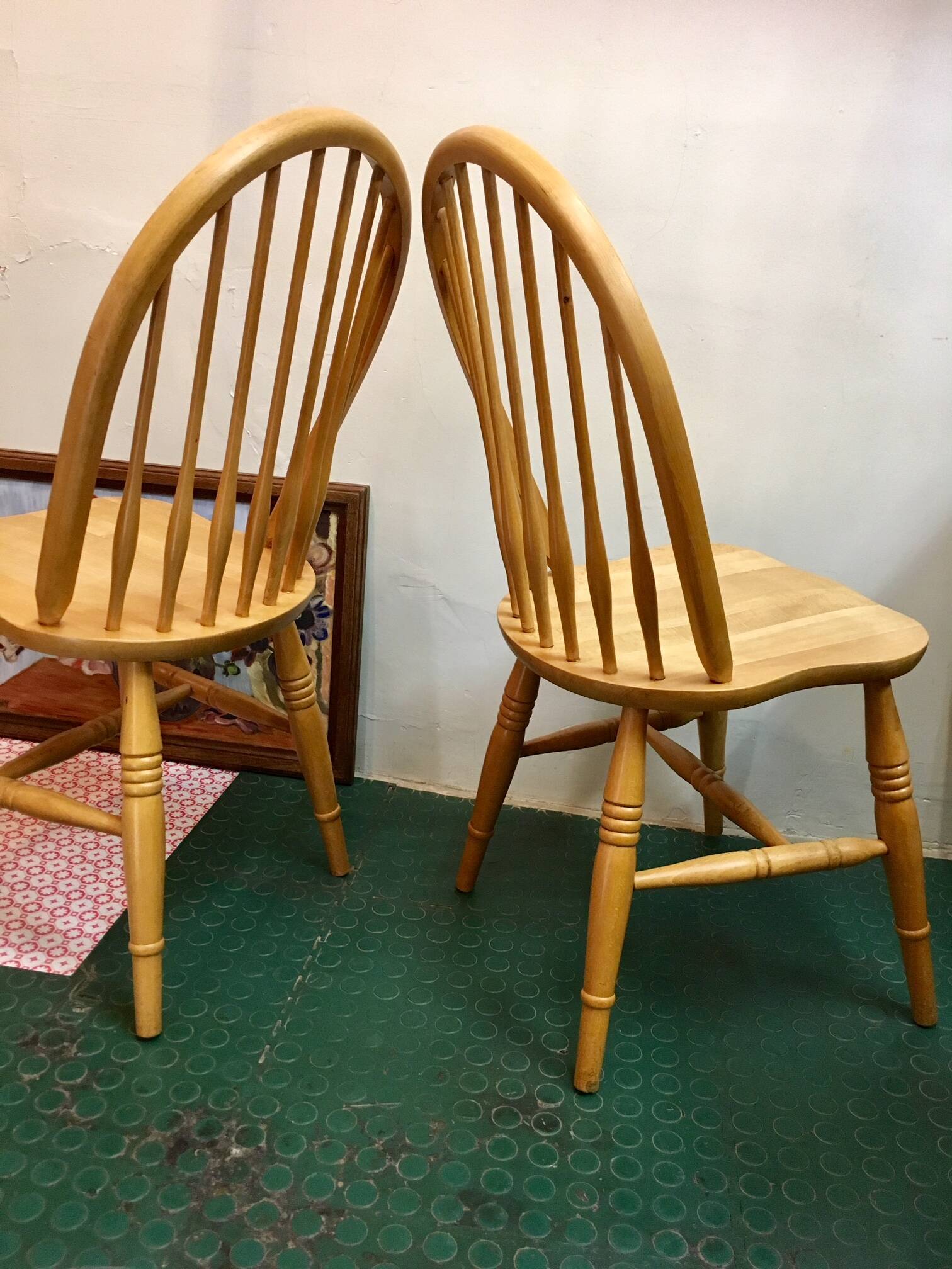 Pair of vintage windsor beech chairs