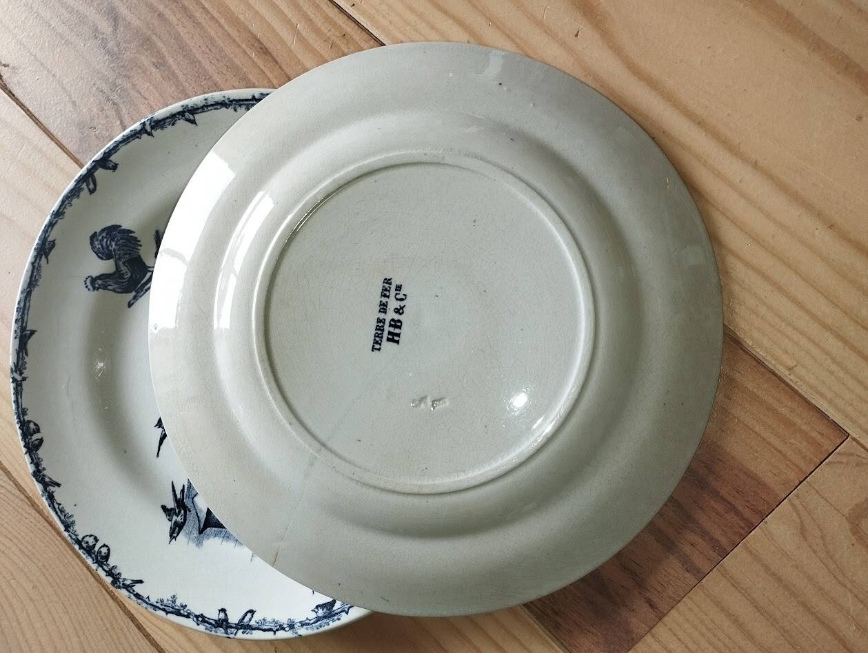 Assiettes Terre de Fer – Décor pastoral bleu – XIXe