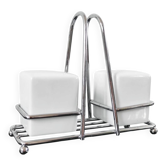 Vintage salt and pepper set – White ceramic and chrome metal