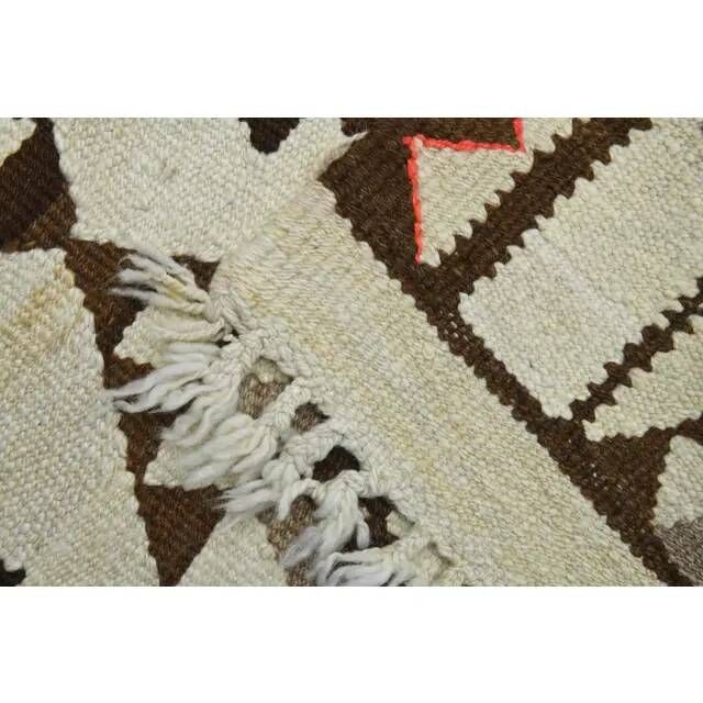 1970s Vintage Turkish Hand-Knotted Wool Cotton Beige Runner Rug 92x355
