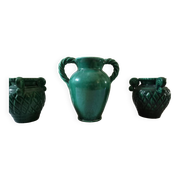 Vintage Vallauris trio of emerald green vases from the 50s/60s.