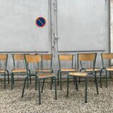 Series of 8 old vintage school chairs
