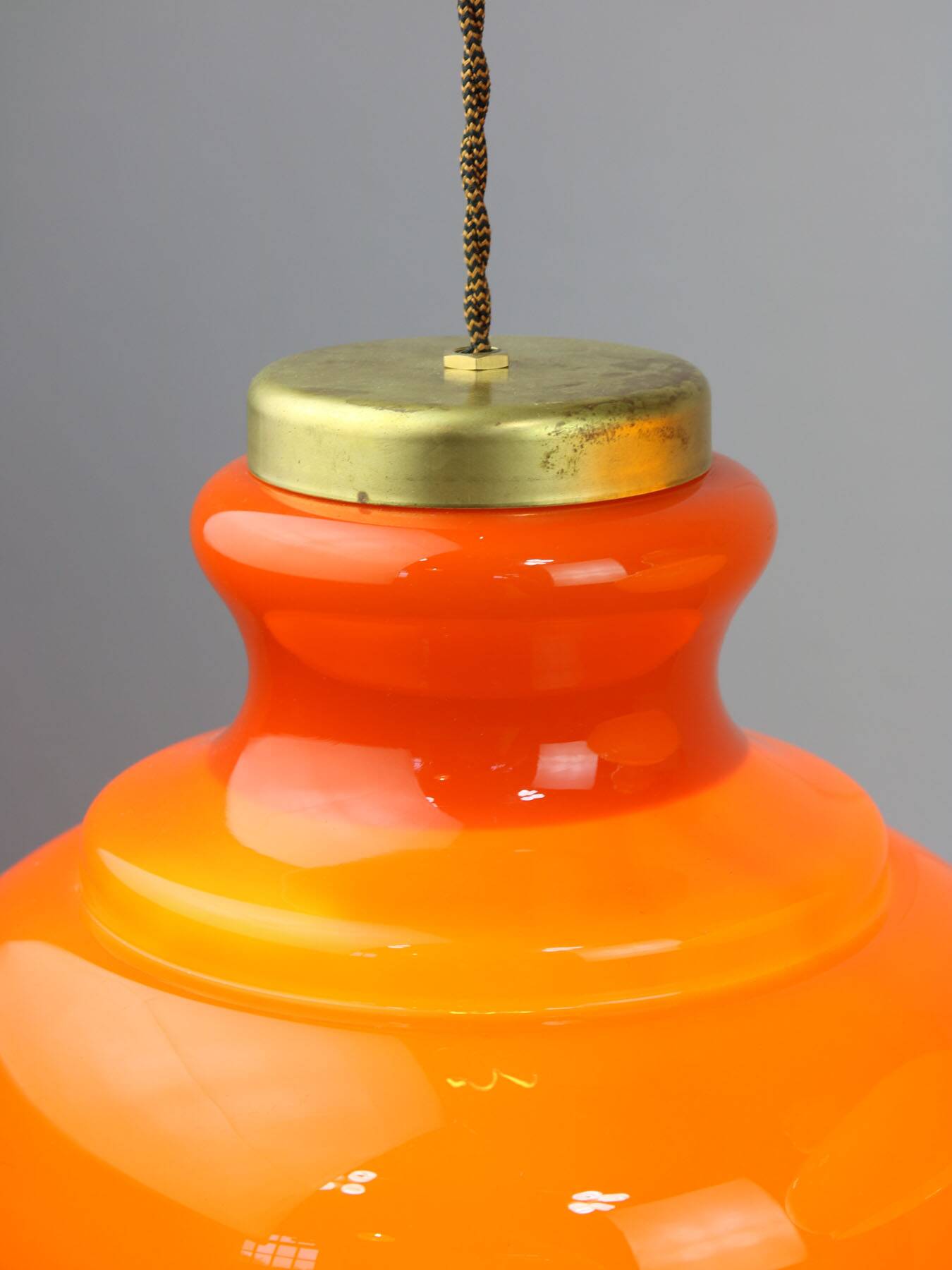 Mid-century italian glass & brass pendant lamps, set of 2