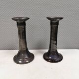 A set of ceramic candlesticks in bluish metallic glaze, Denmark 1980s